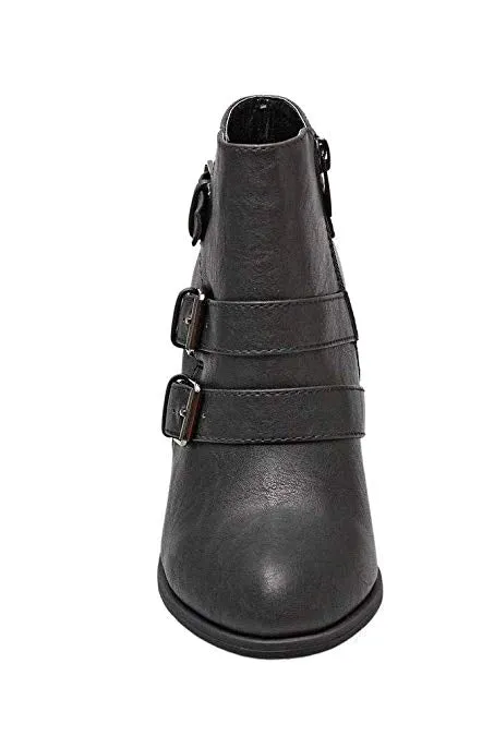 Forever Link Camila-64 Black Fashion Buckle Strap Block Mid Heel Ankle Booties