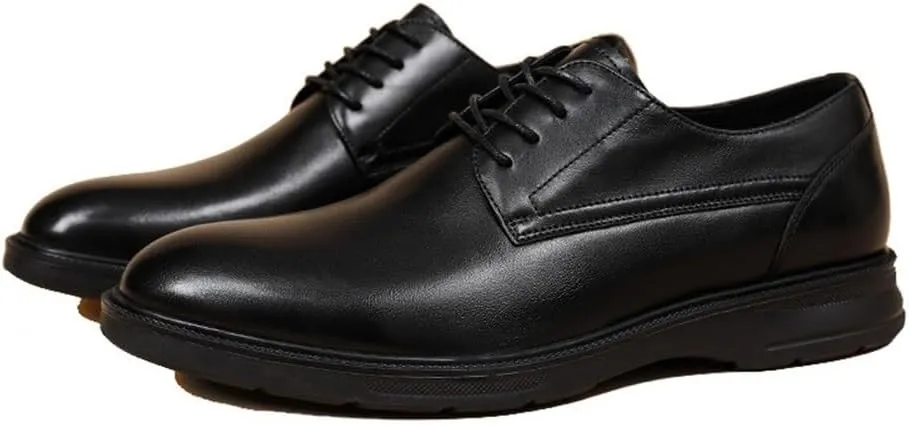 Formal Leather Shoes Men's Round Toe Lightweight Breathable Men's Black Derby Shoes Casual Leather Business Men's Shoes(40)