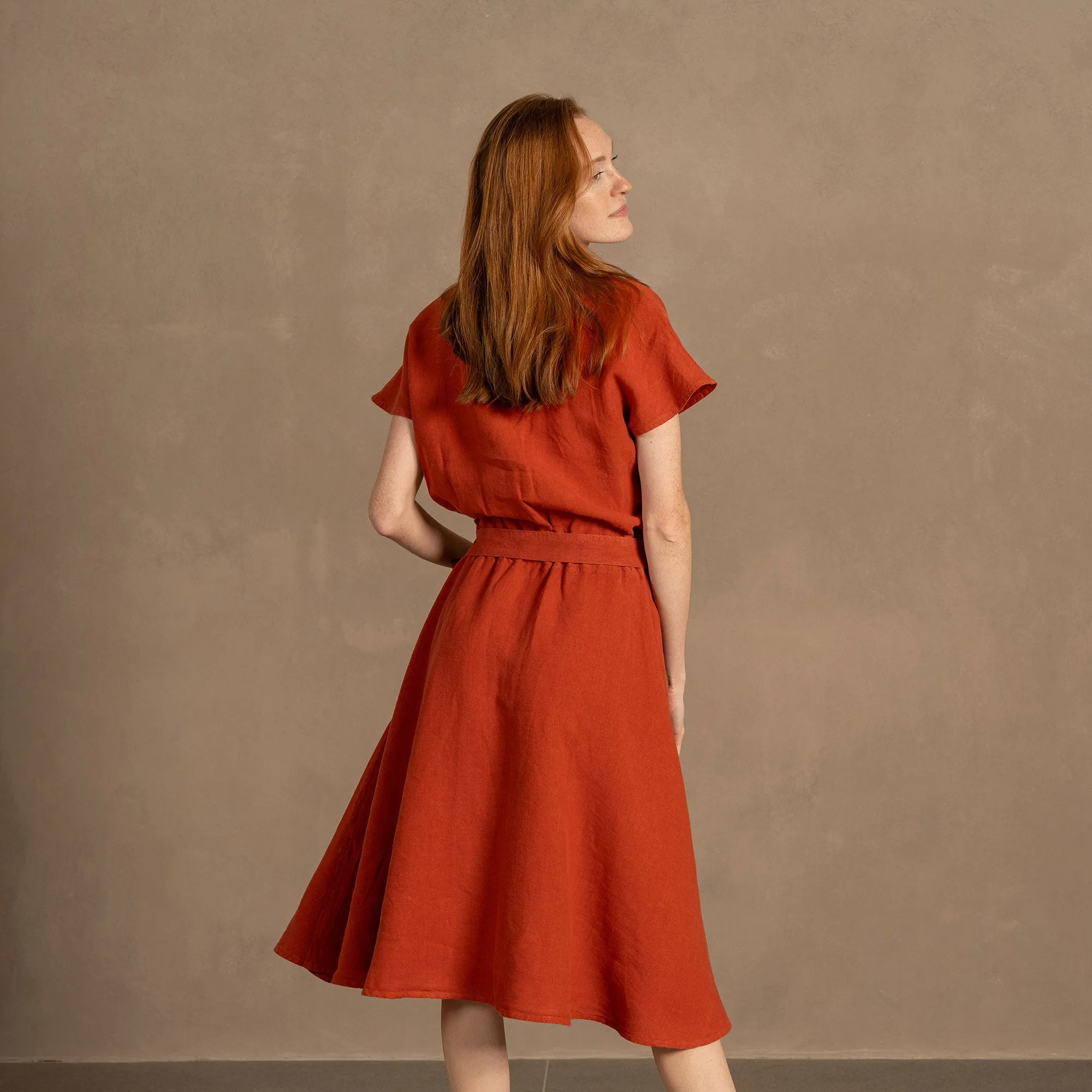 Front Button Dress Brigit Cinnamon Red