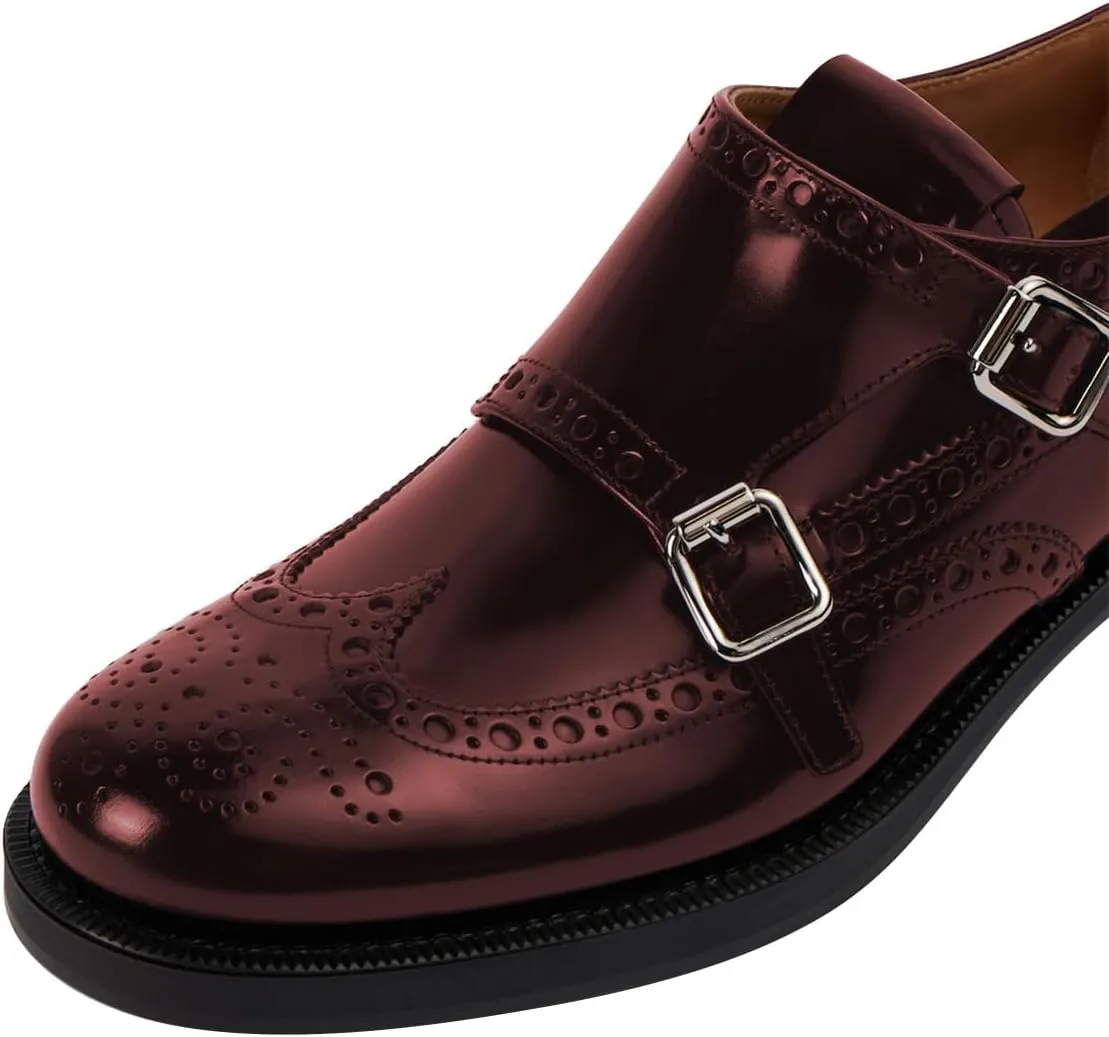 FSJ Women's Oxfords Round Toe Monk Strap Double Buckle Chunky Low Heel Pumps Comfortable Wingtip Formal Office Business Loafers Shoes Size 4-16 US