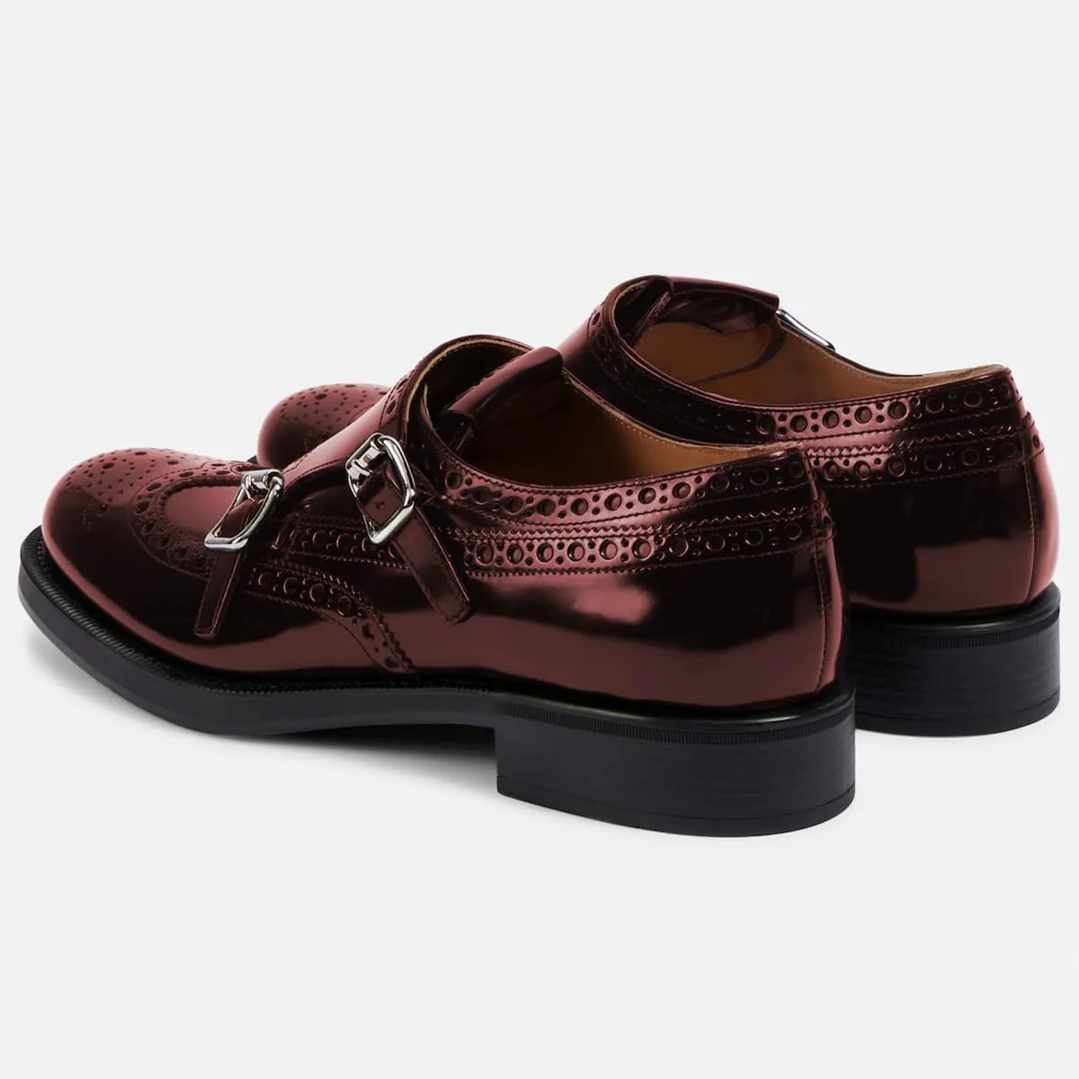 FSJ Women's Oxfords Round Toe Monk Strap Double Buckle Chunky Low Heel Pumps Comfortable Wingtip Formal Office Business Loafers Shoes Size 4-16 US