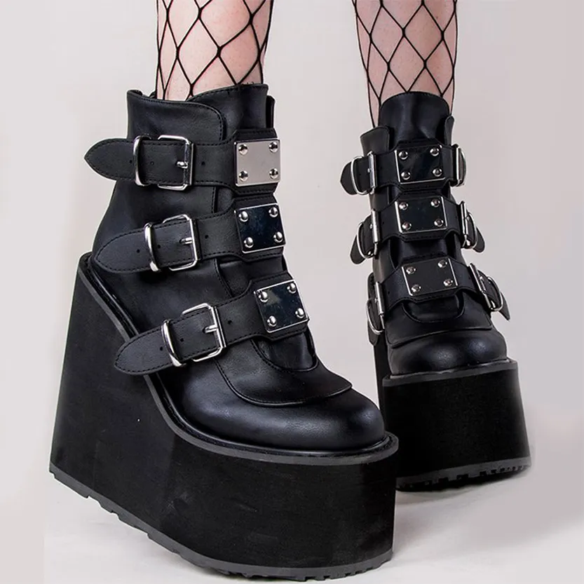 Funki Buys | Boots | Women's Gothic Platform Ankle Wedge Boot