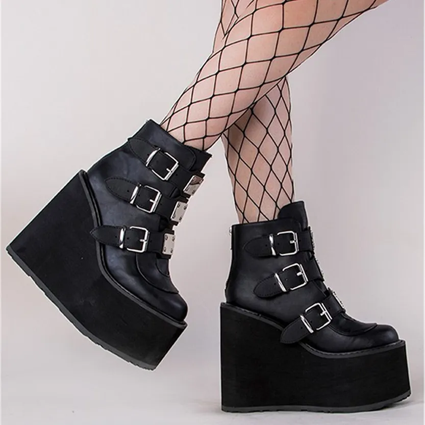 Funki Buys | Boots | Women's Gothic Platform Ankle Wedge Boot