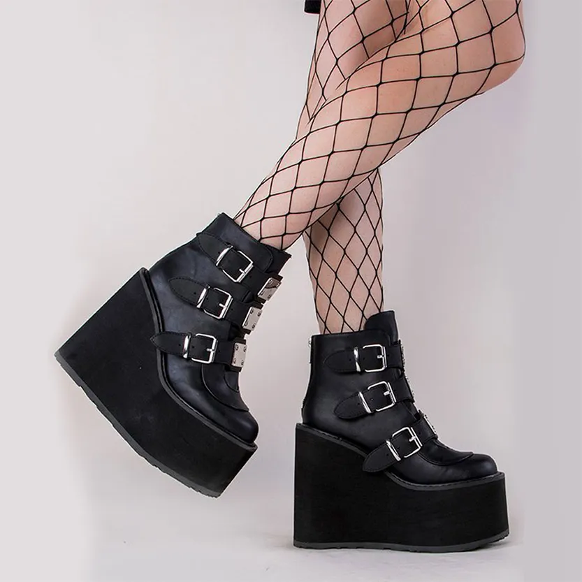 Funki Buys | Boots | Women's Gothic Platform Ankle Wedge Boot