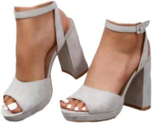 Generic Women's Heeled Sandals Block Chunky High Heels Open Toe Ankle Strap Dress Sandals Suede Platforms Wedges Pumps Shoes
