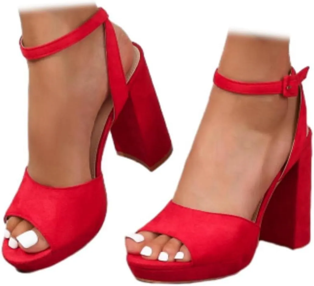 Generic Women's Heeled Sandals Block Chunky High Heels Open Toe Ankle Strap Dress Sandals Suede Platforms Wedges Pumps Shoes