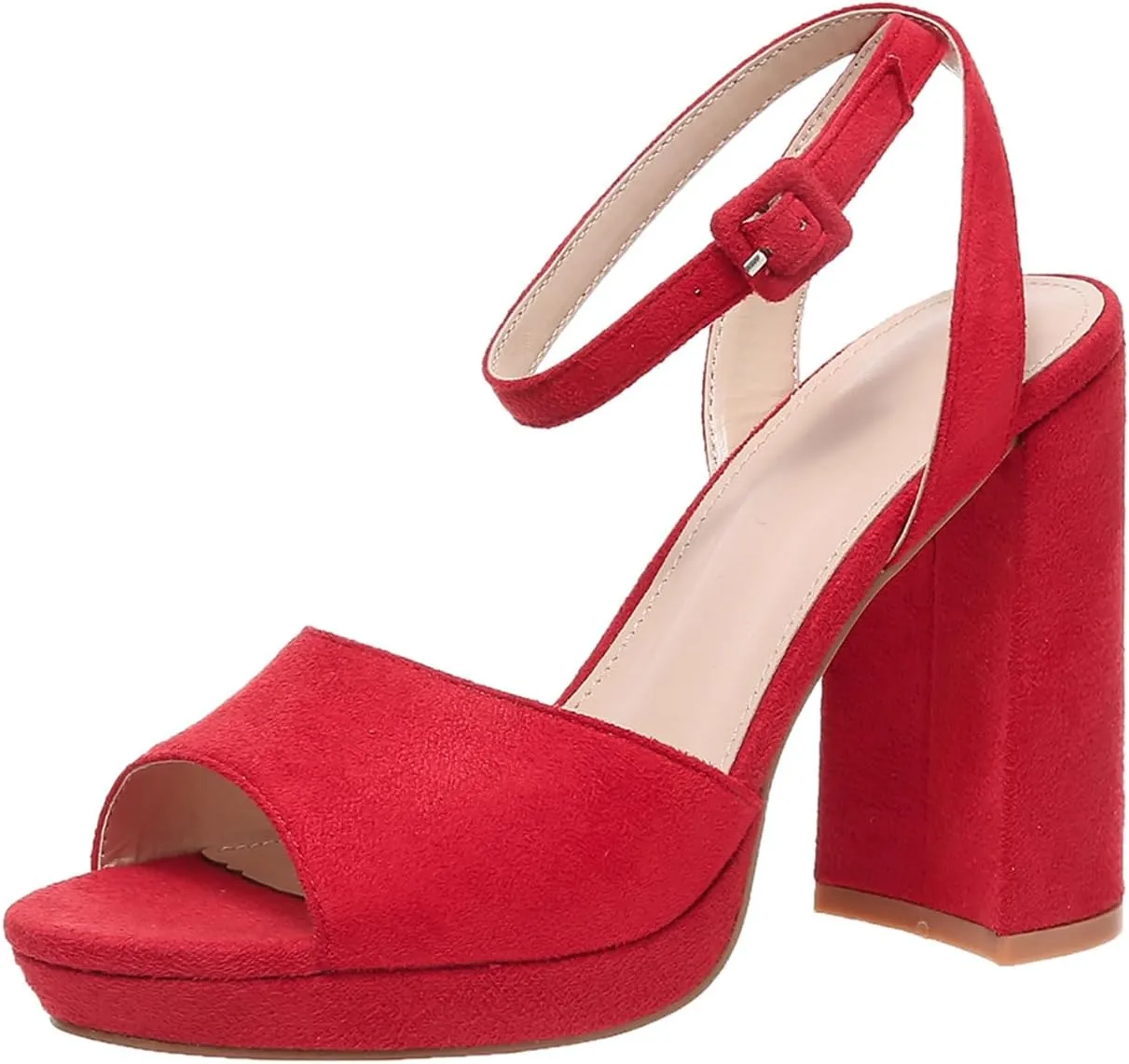 Generic Women's Heeled Sandals Block Chunky High Heels Open Toe Ankle Strap Dress Sandals Suede Platforms Wedges Pumps Shoes