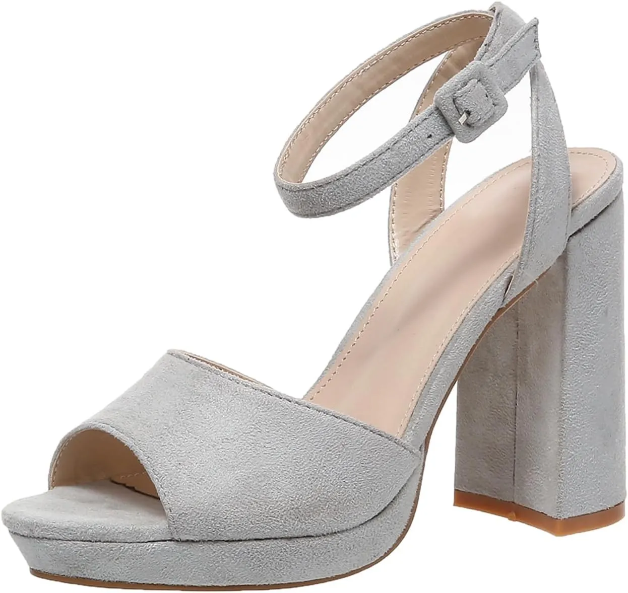 Generic Women's Heeled Sandals Block Chunky High Heels Open Toe Ankle Strap Dress Sandals Suede Platforms Wedges Pumps Shoes