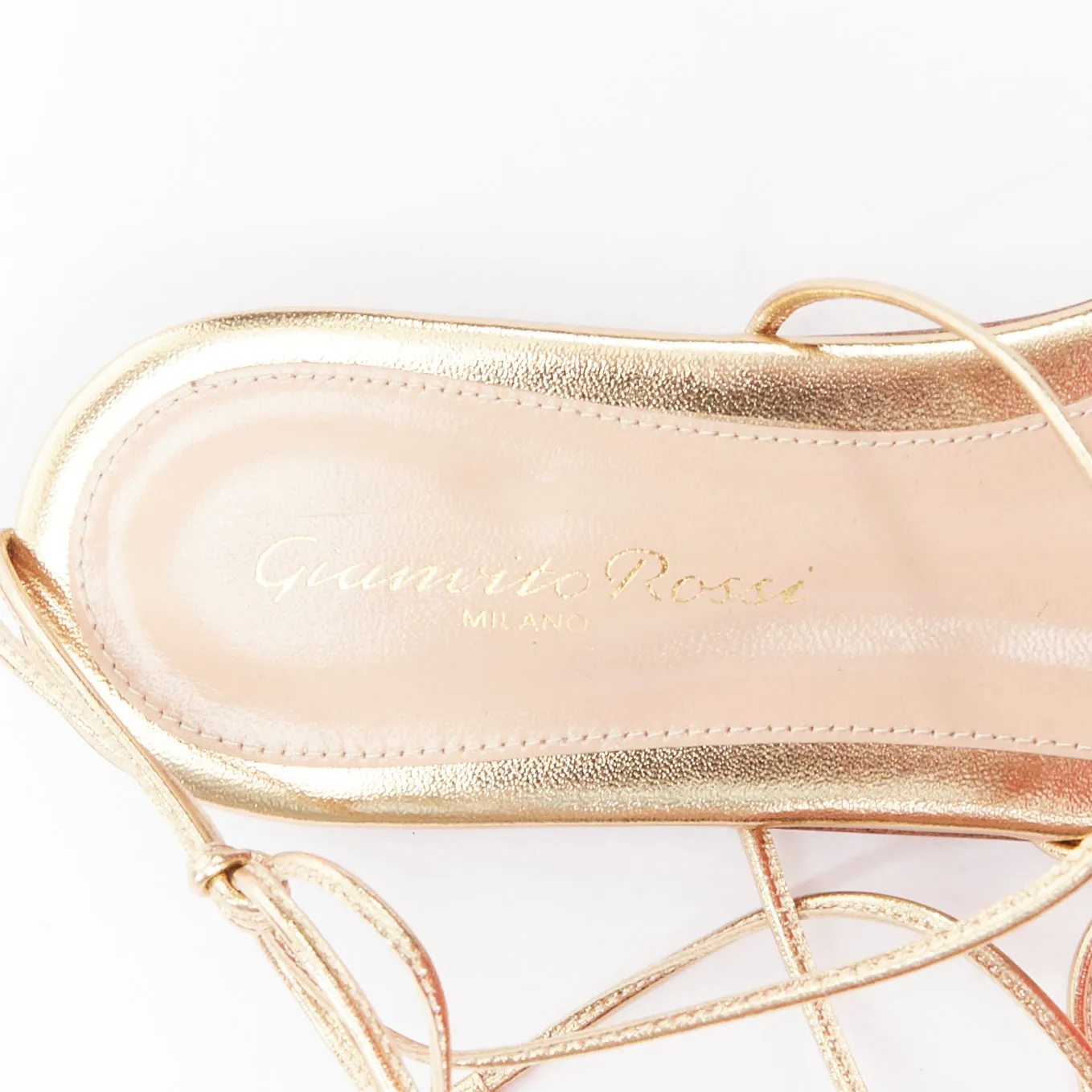 GIANVITO ROSSI Sylvie gold leather strappy flat gladiator sandals EU37.5