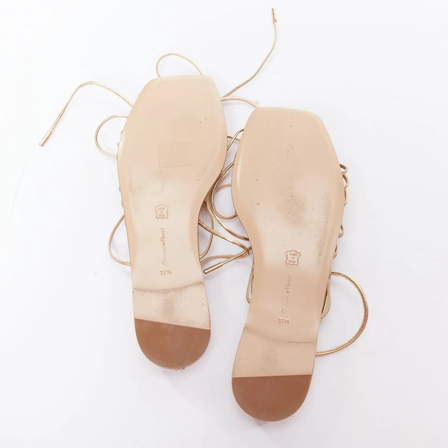 GIANVITO ROSSI Sylvie gold leather strappy flat gladiator sandals EU37.5