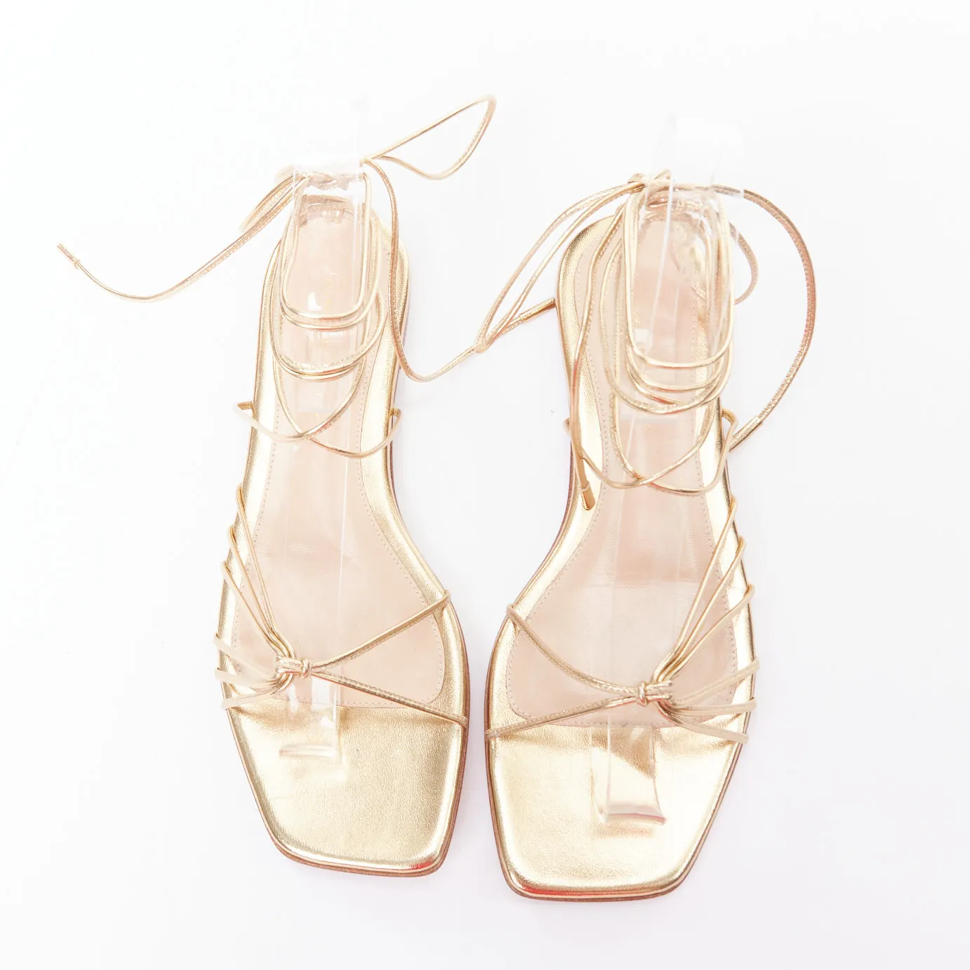GIANVITO ROSSI Sylvie gold leather strappy flat gladiator sandals EU37.5