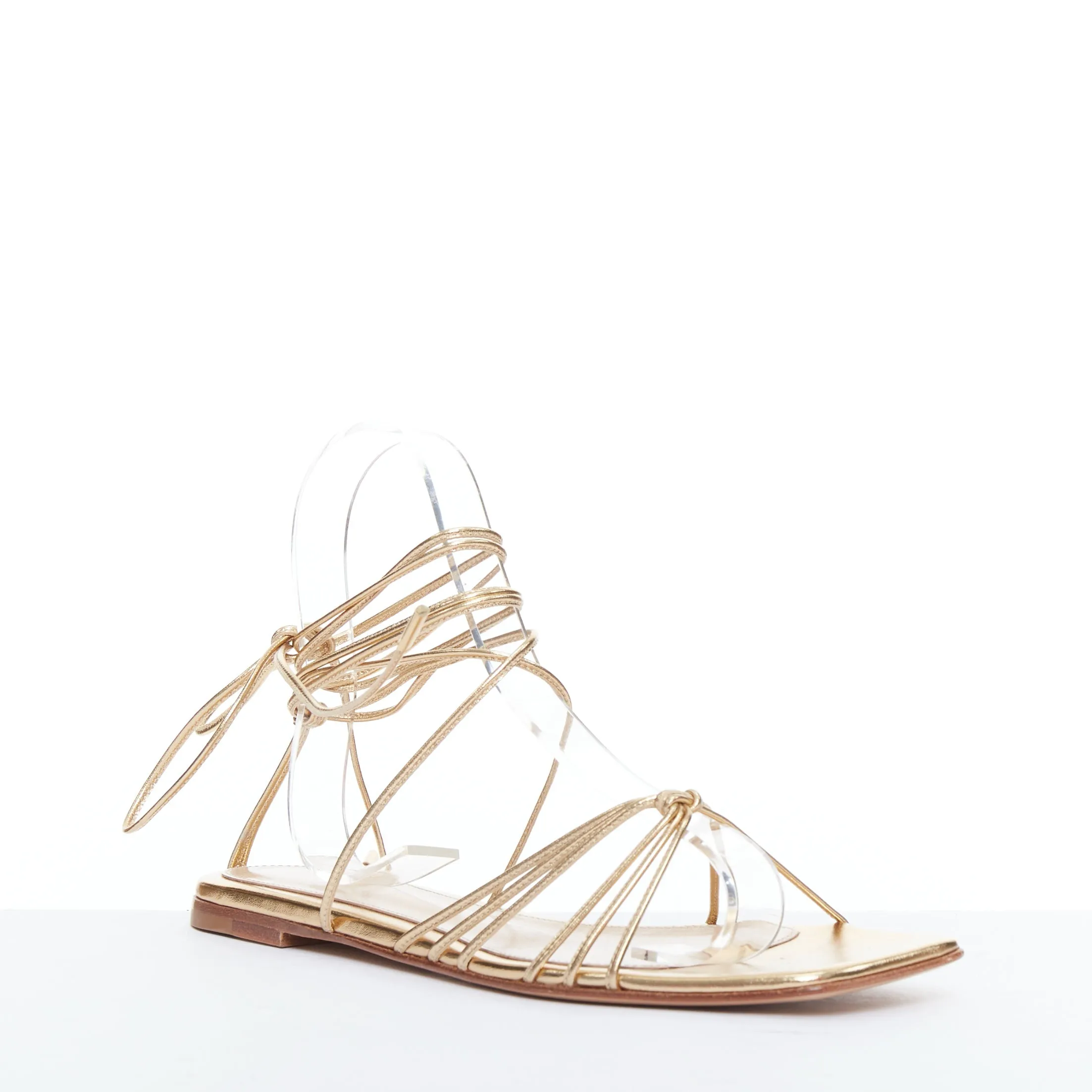 GIANVITO ROSSI Sylvie gold leather strappy flat gladiator sandals EU37.5