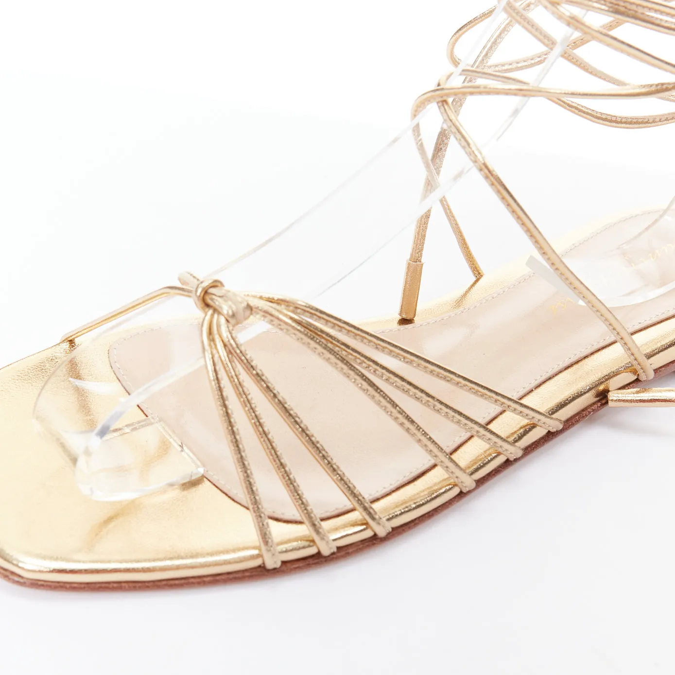 GIANVITO ROSSI Sylvie gold leather strappy flat gladiator sandals EU37.5