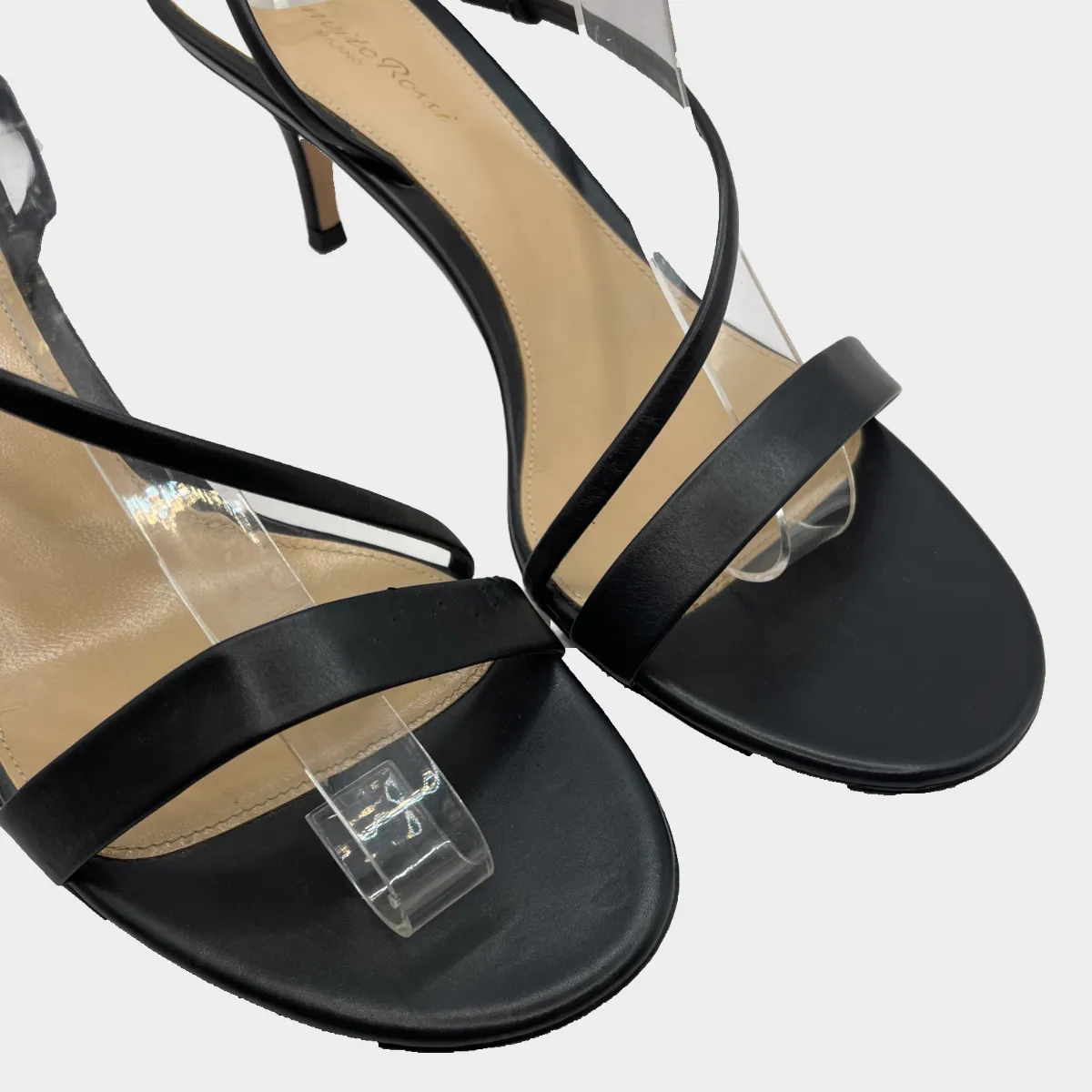 Gianvitto Rossi women's black leather strappy kitten heel sandals