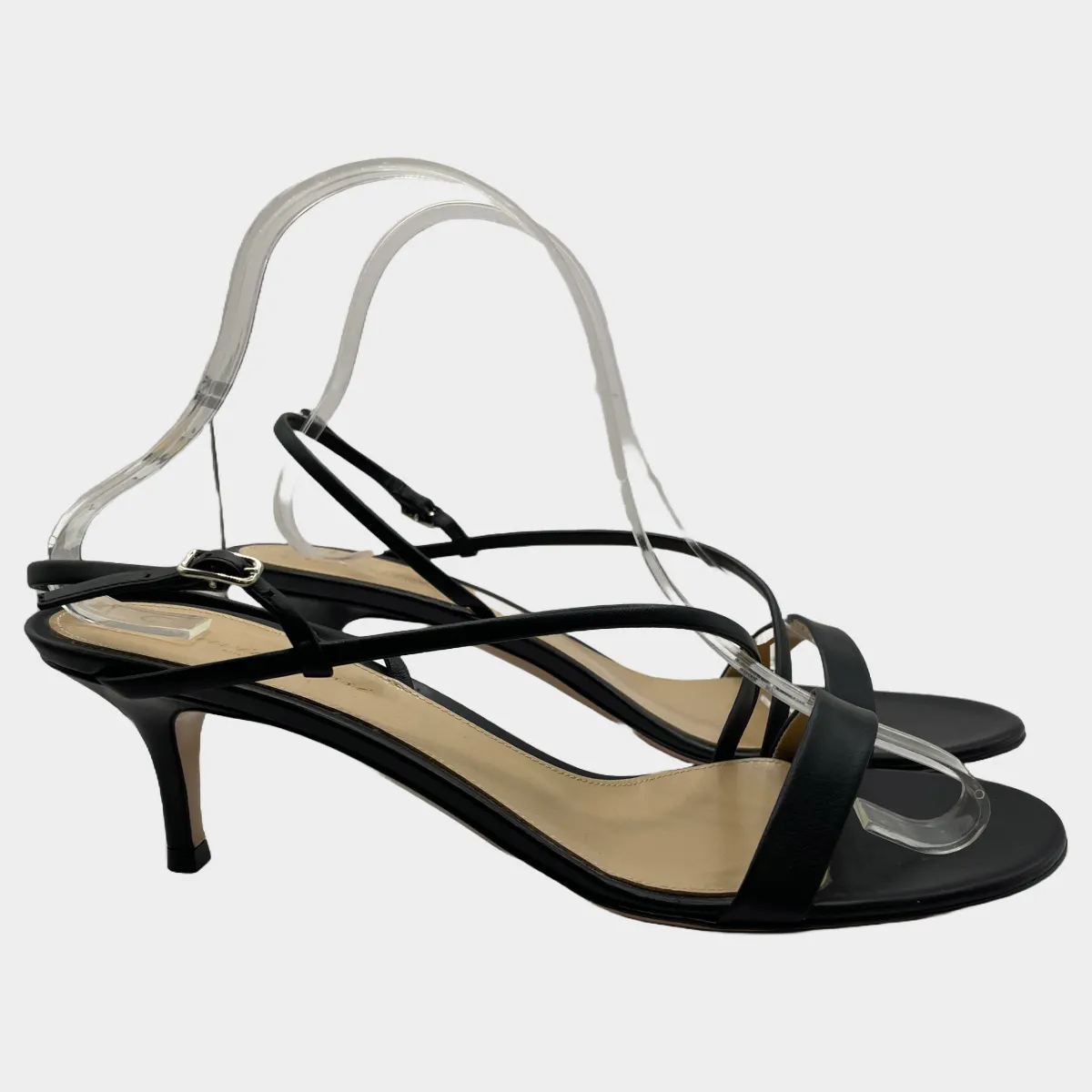Gianvitto Rossi women's black leather strappy kitten heel sandals
