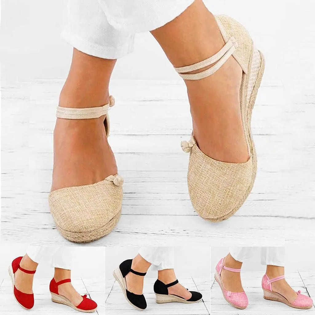 Gibobby Espadrilles Sandals for Women Flat,Wedges Sandals Platform Casual Summer Middle Heels Open Toe Sandals