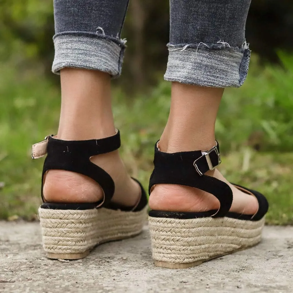 Gibobby Platform Sandals for Women,Women's Sandals Espadrille Wedge Platform Summer Ankle Strap Studded Open Toe Sandal
