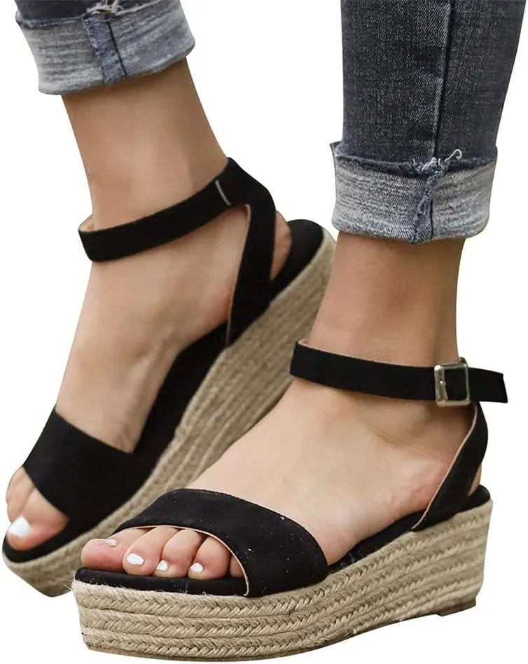 Gibobby Platform Sandals for Women,Women's Sandals Espadrille Wedge Platform Summer Ankle Strap Studded Open Toe Sandal