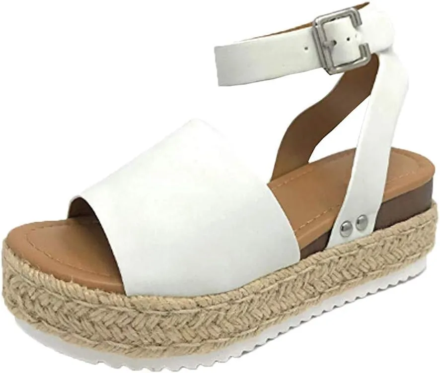 Gibobby Platform Sandals for Women,Women's Sandals Espadrille Wedge Platform Summer Ankle Strap Studded Open Toe Sandal