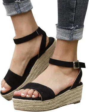 Gibobby Platform Sandals for Women,Women's Sandals Espadrille Wedge Platform Summer Ankle Strap Studded Open Toe Sandal