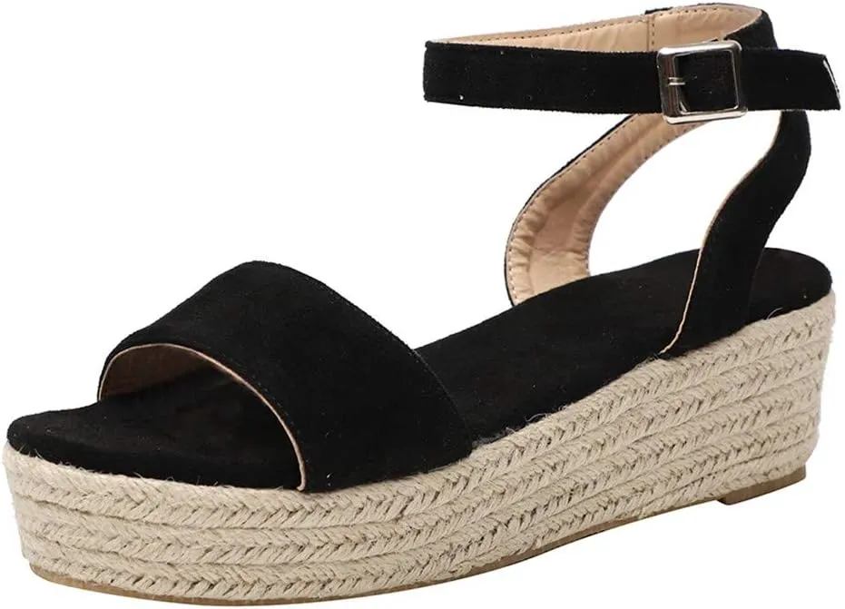 Gibobby Platform Sandals for Women,Women's Sandals Espadrille Wedge Platform Summer Ankle Strap Studded Open Toe Sandal