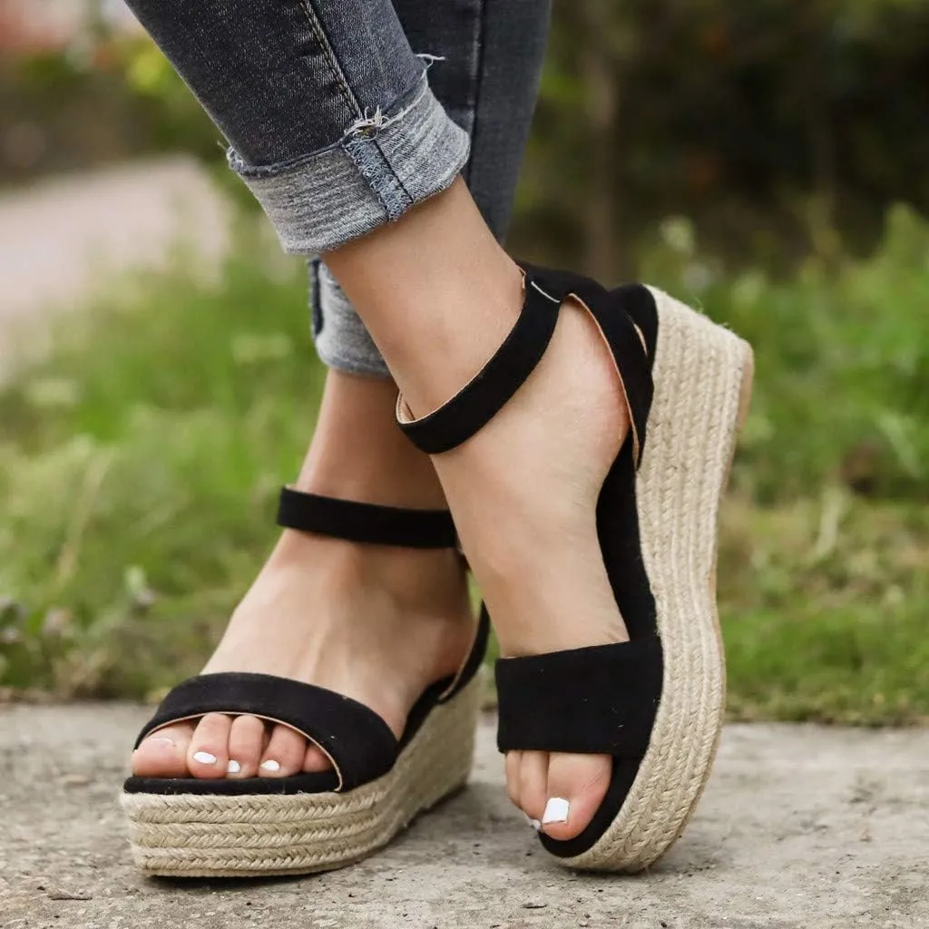 Gibobby Platform Sandals for Women,Women's Sandals Espadrille Wedge Platform Summer Ankle Strap Studded Open Toe Sandal