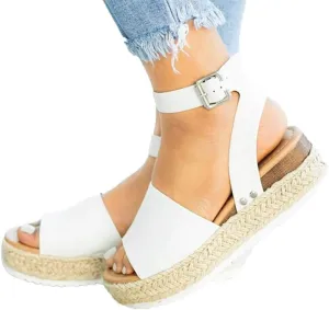 Gibobby Platform Sandals for Women,Women's Sandals Espadrille Wedge Platform Summer Ankle Strap Studded Open Toe Sandal