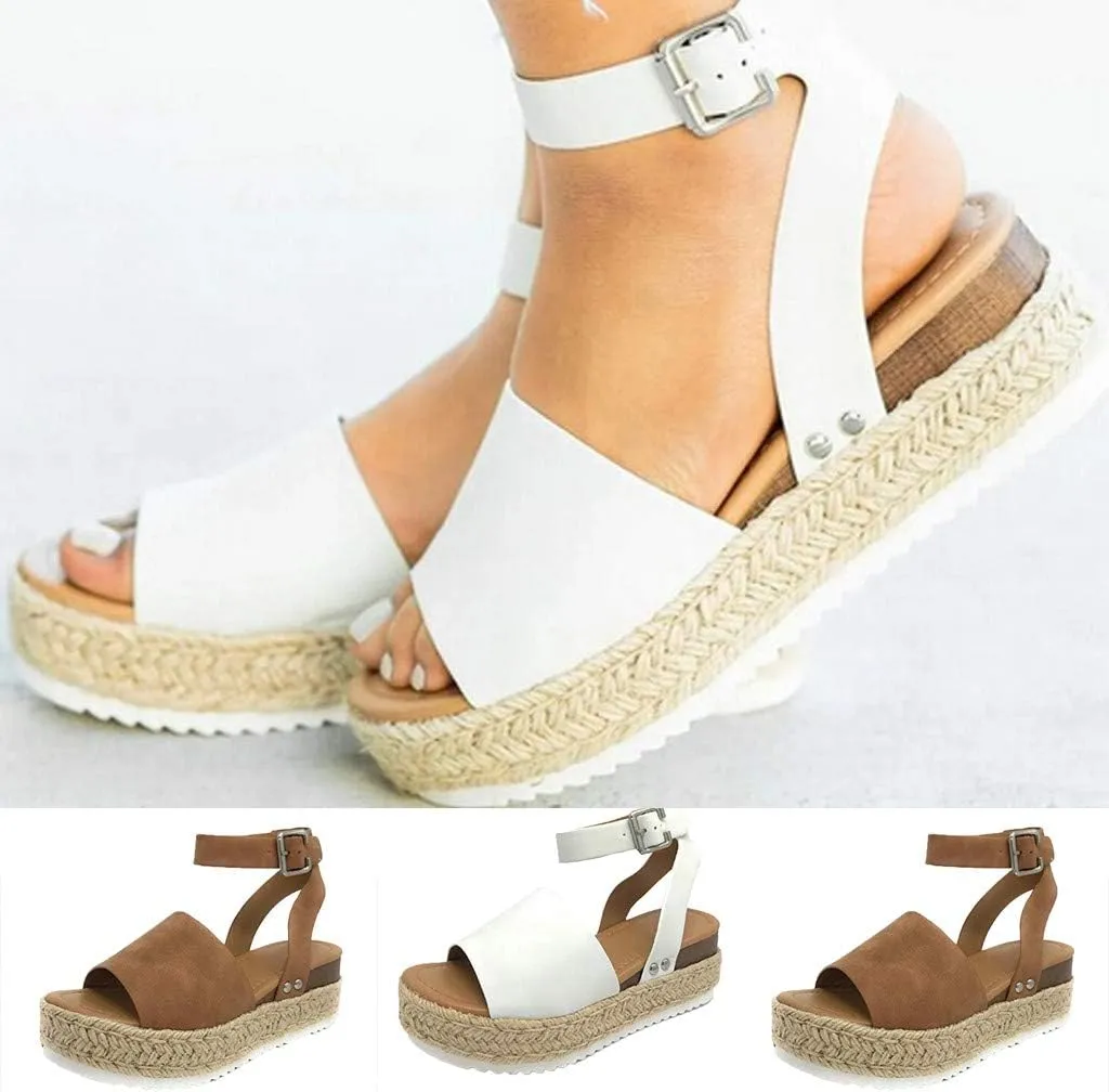 Gibobby Platform Sandals for Women,Women's Sandals Espadrille Wedge Platform Summer Ankle Strap Studded Open Toe Sandal