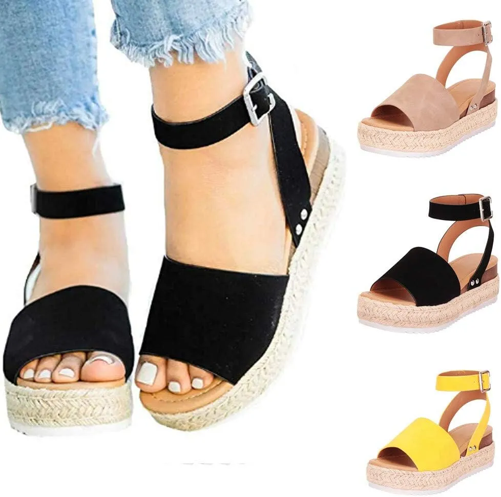Gibobby Platform Shoes for Women,Ladies Open Toe Bohemia Weaving Sandals Ankle Strap Buckle Sandal Wedges Shoes