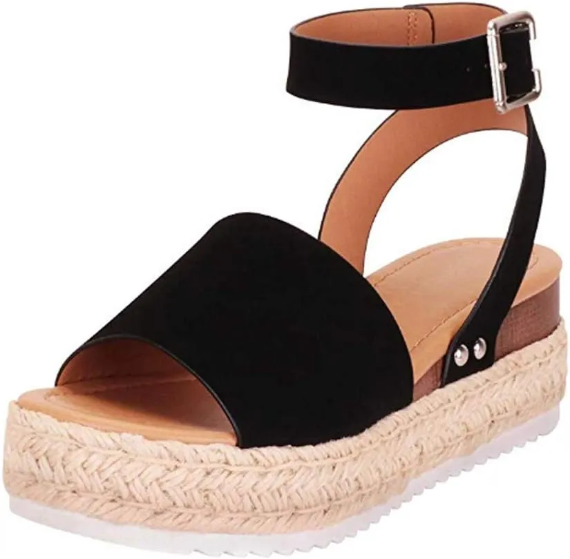 Gibobby Platform Shoes for Women,Ladies Open Toe Bohemia Weaving Sandals Ankle Strap Buckle Sandal Wedges Shoes