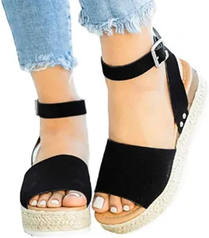 Gibobby Platform Shoes for Women,Ladies Open Toe Bohemia Weaving Sandals Ankle Strap Buckle Sandal Wedges Shoes