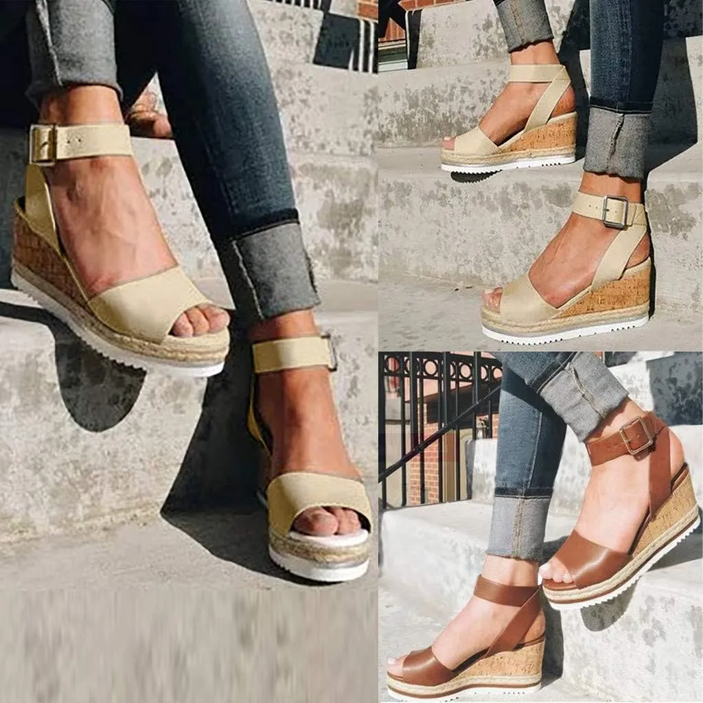 Gibobby Sandals for Women Wide Width,Women's Platform Sandals Casual Summer Flatform Ankle Buckle Strap Open Toe Sandals