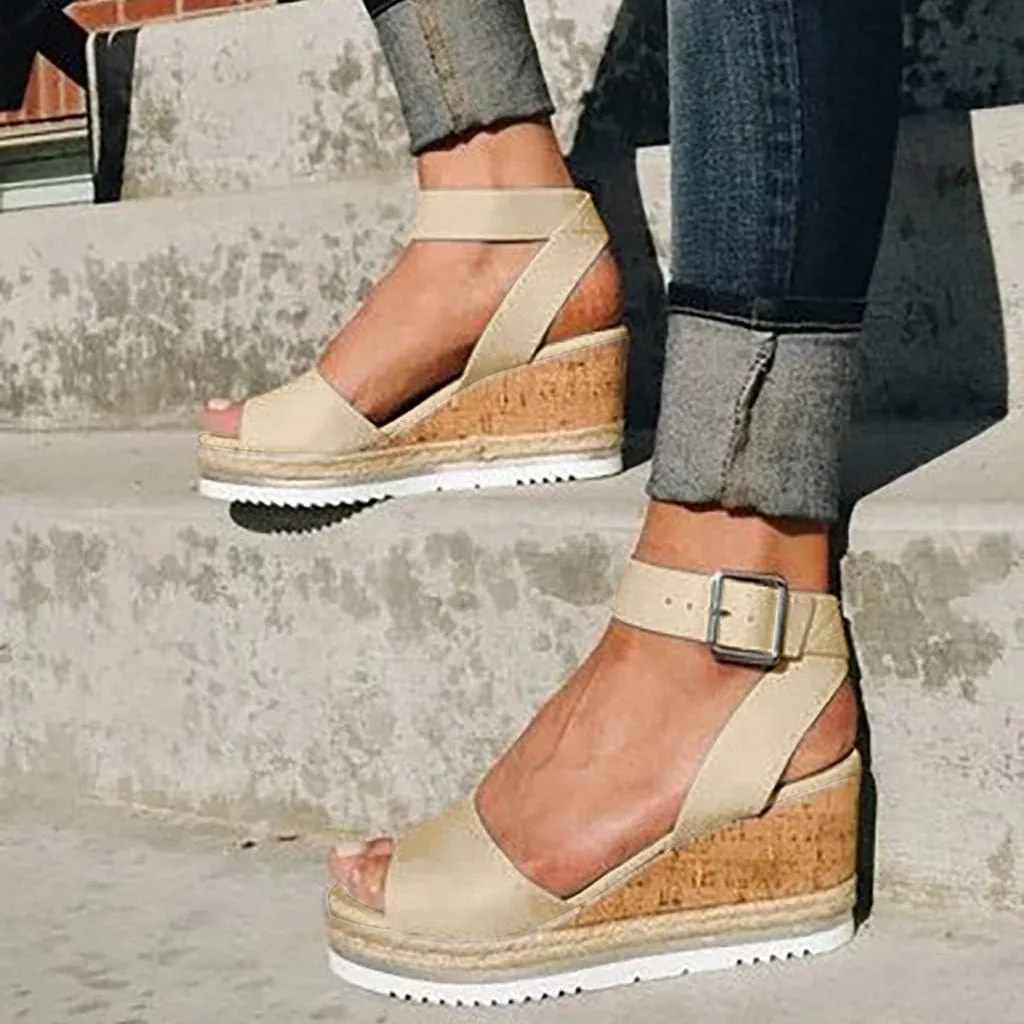 Gibobby Sandals for Women Wide Width,Women's Platform Sandals Casual Summer Flatform Ankle Buckle Strap Open Toe Sandals