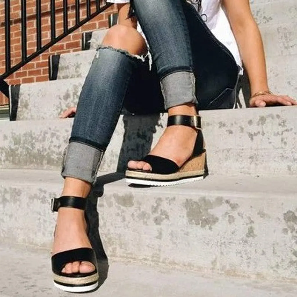 Gibobby Sandals for Women Wide Width,Women's Platform Sandals Casual Summer Flatform Ankle Buckle Strap Open Toe Sandals