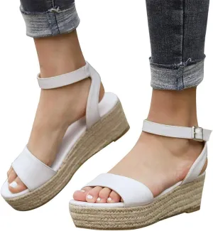 Gibobby Sandals for Women Wide Width,Women's Platform Sandals Casual Summer Flatform Ankle Buckle Strap Open Toe Sandals