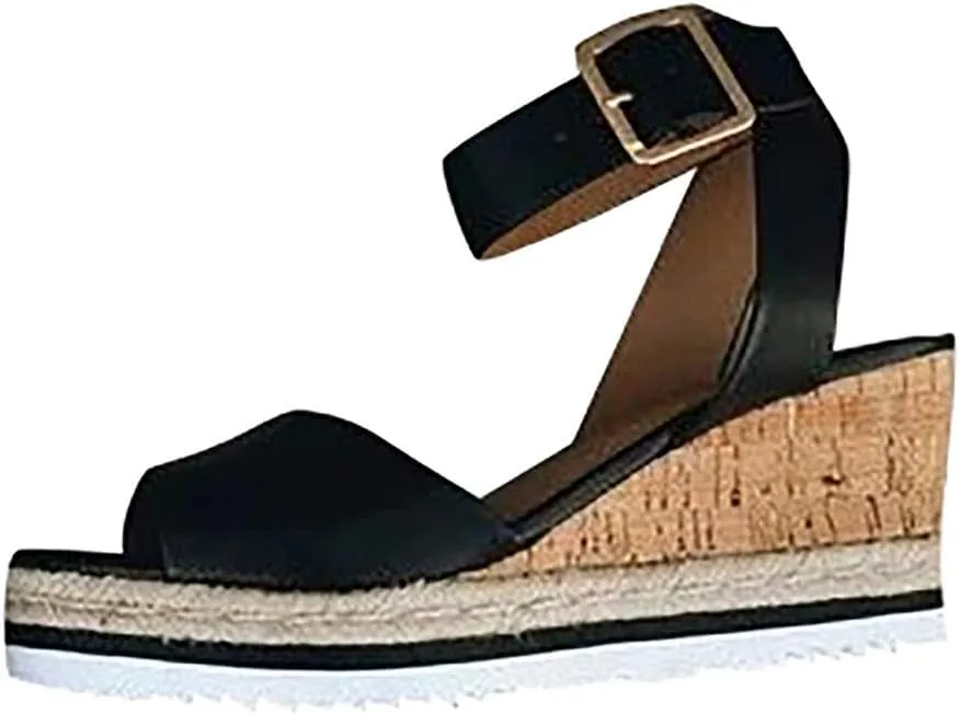 Gibobby Sandals for Women Wide Width,Women's Platform Sandals Casual Summer Flatform Ankle Buckle Strap Open Toe Sandals