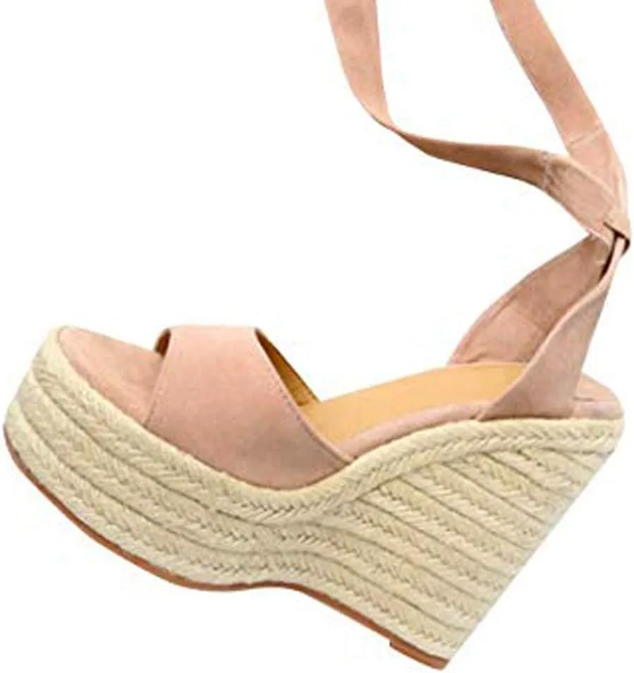 Gibobby Womens Espadrilles Sandals Wedge,Women's Platform Sandals Espadrille Wedge Ankle Strap Studded Open-Toe Sandals