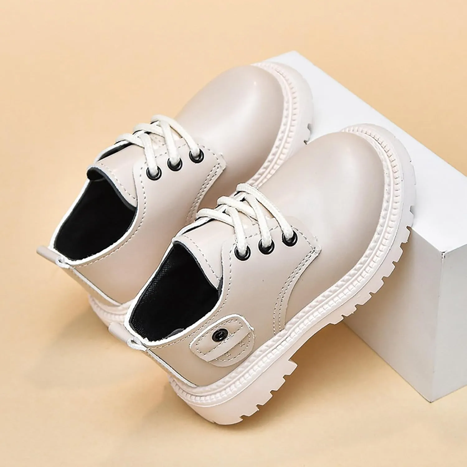 Girls Boys Boots Combat Ankle Boots Short Booties Church Dress Shoes Lace up Faux-Leather School Uniform Loafers