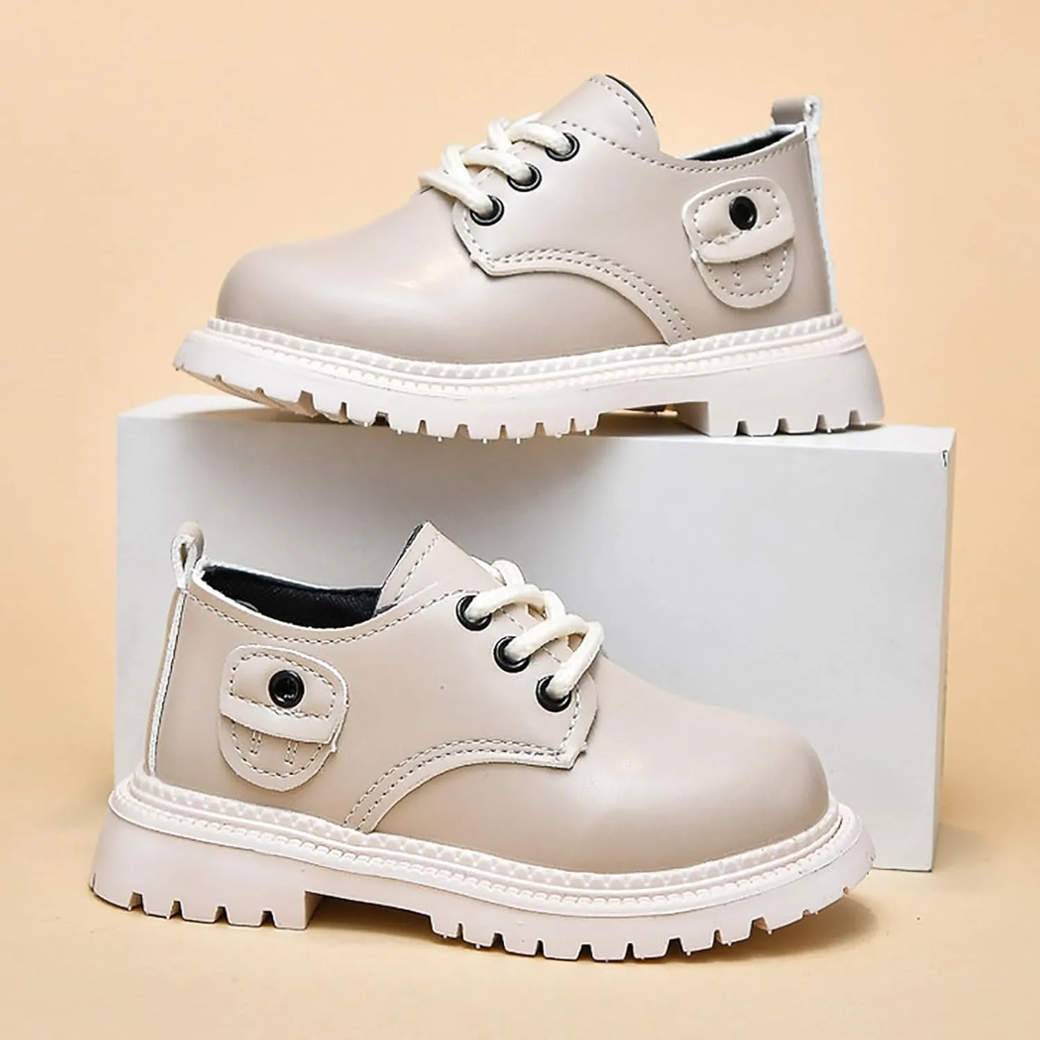 Girls Boys Boots Combat Ankle Boots Short Booties Church Dress Shoes Lace up Faux-Leather School Uniform Loafers