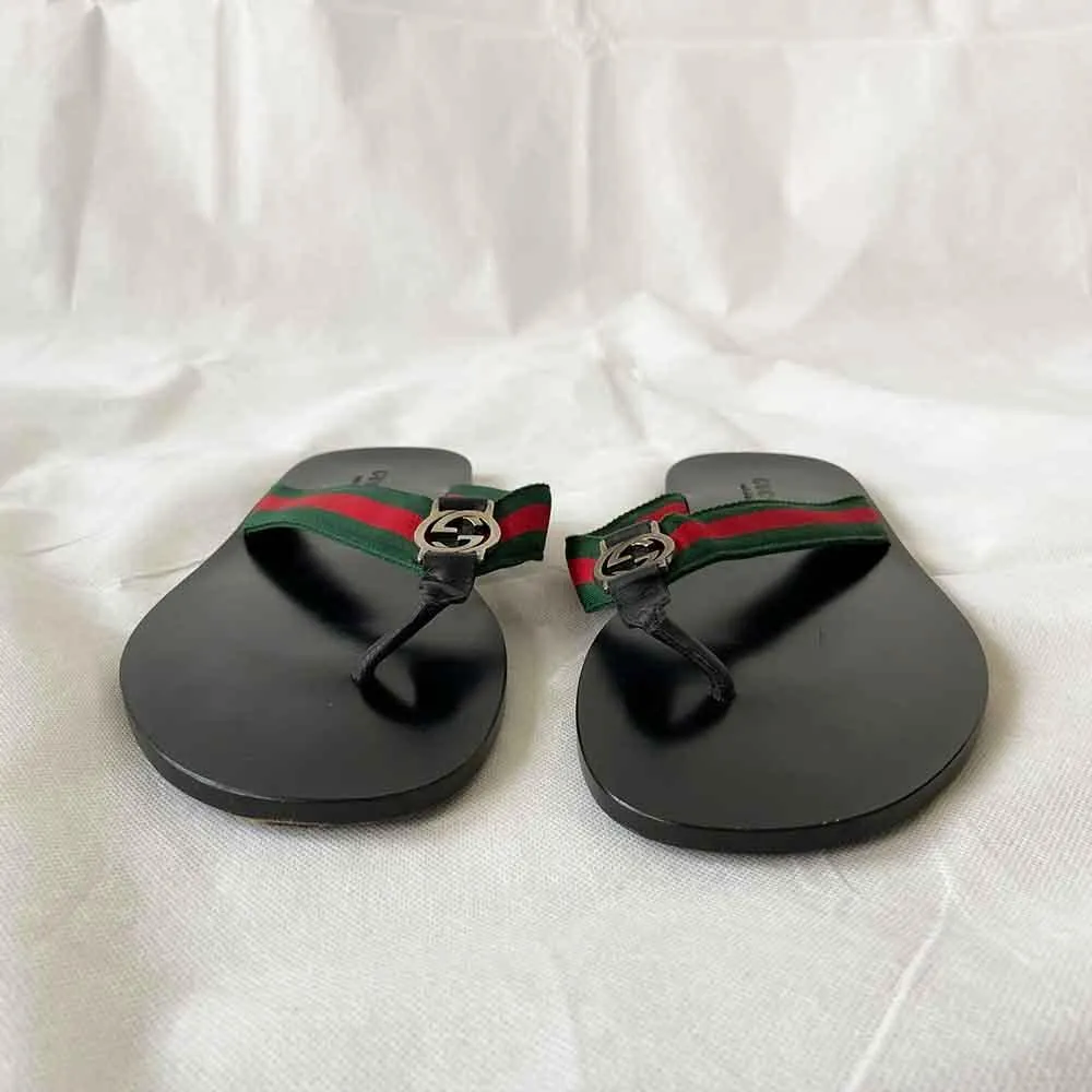 Gucci Web-print flip-flops, Size 10.5 (Men)