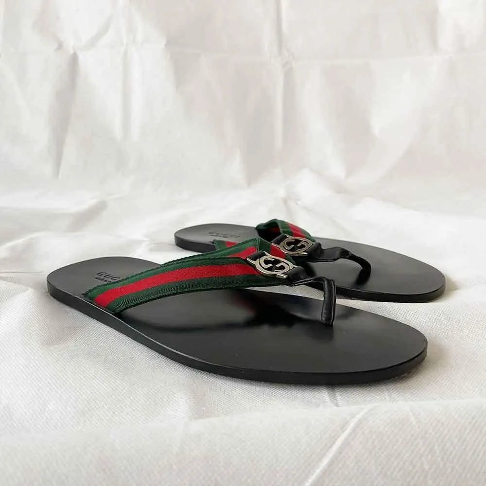 Gucci Web-print flip-flops, Size 10.5 (Men)
