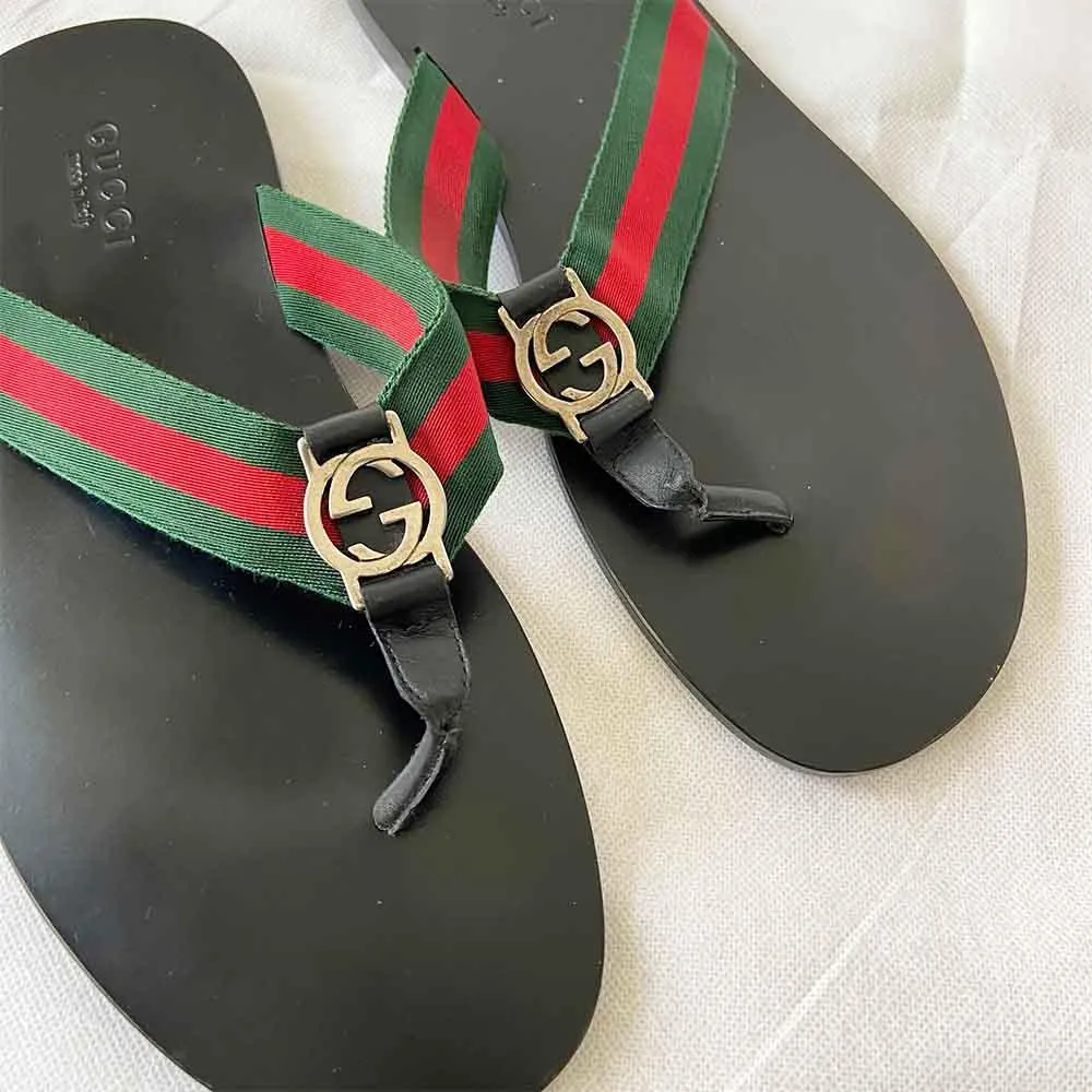 Gucci Web-print flip-flops, Size 10.5 (Men)