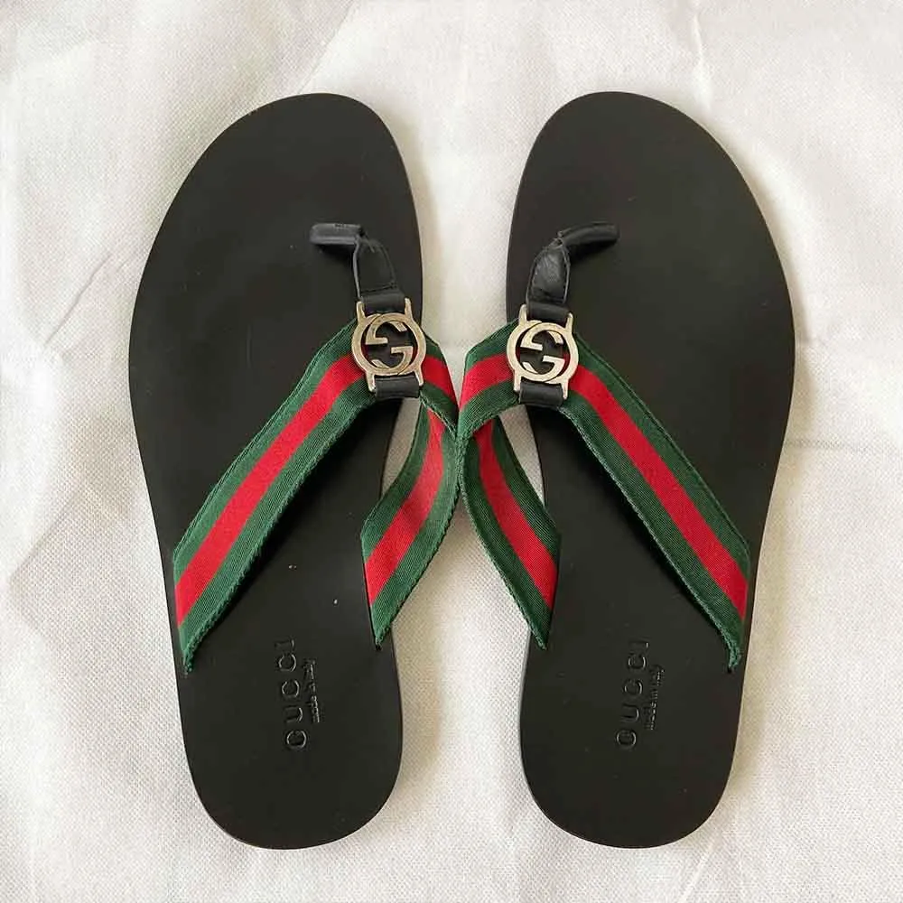 Gucci Web-print flip-flops, Size 10.5 (Men)