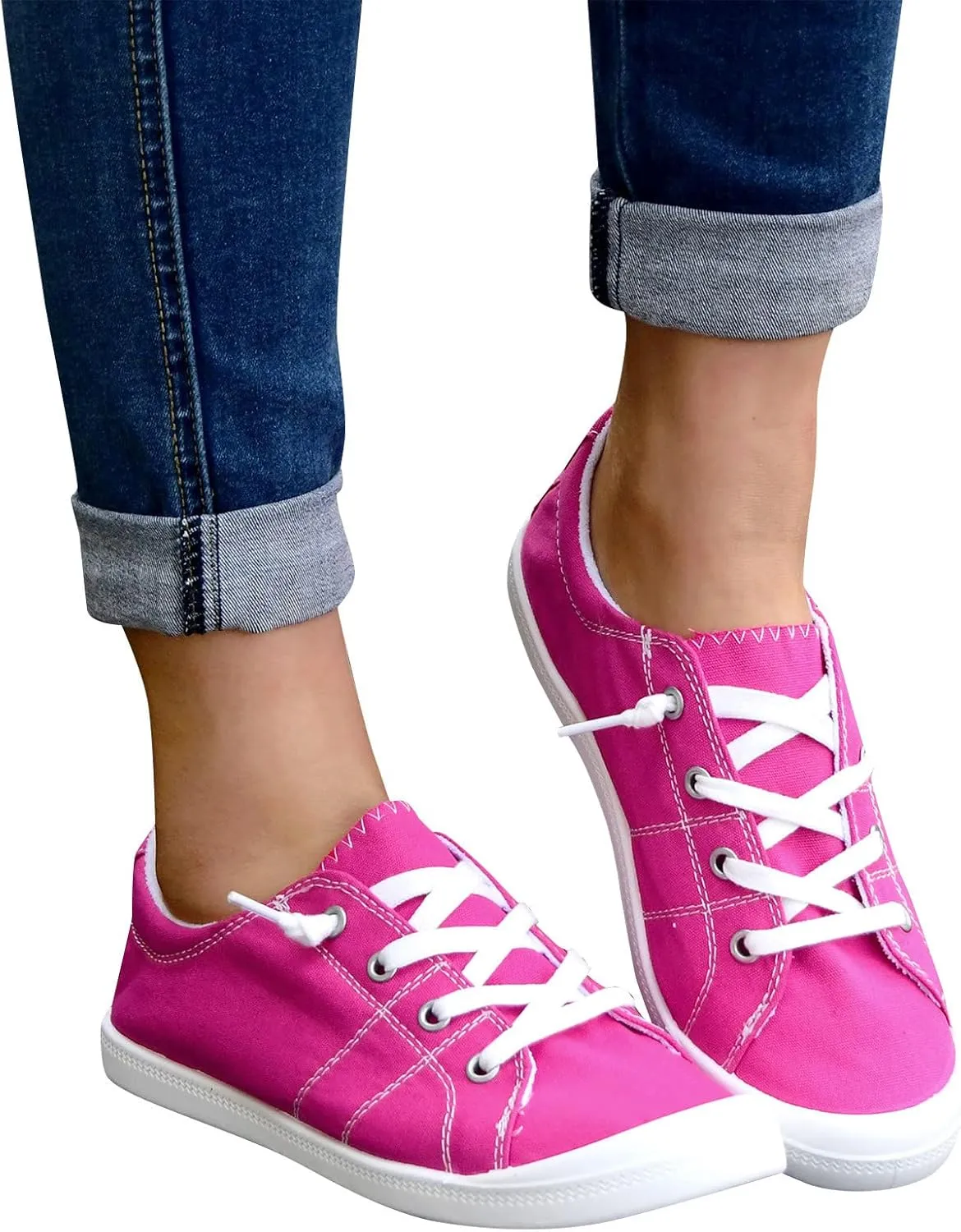 Gumipy Women's Lace-Up Loafers Valentine's Day Love Heart Print Fashion Sneaker Comfortable Lightweight Canvas Shoes Breathable Walking Shoes