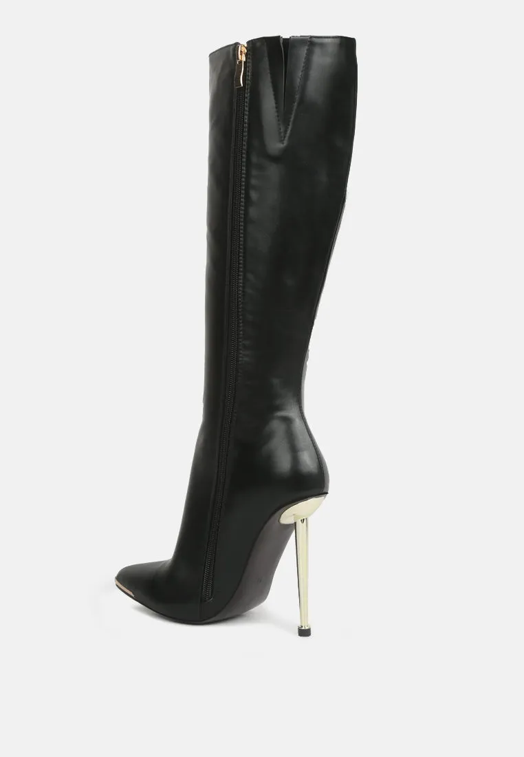 hale faux leather pointed heel calf boots