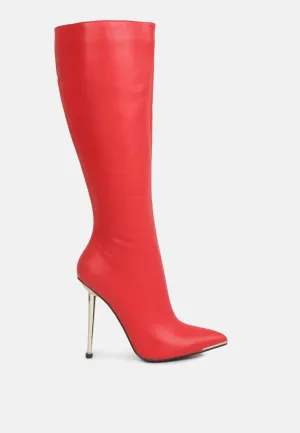 hale faux leather pointed heel calf boots