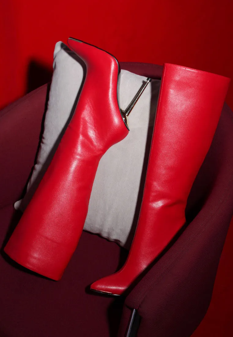 hale faux leather pointed heel calf boots