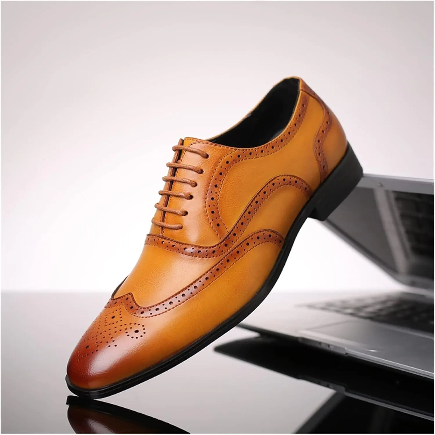 HASMI Large Size Men's Retro Business Formal Leather Shoes British Casual Shoes Brogue Trendy Shoes Men's Shoes