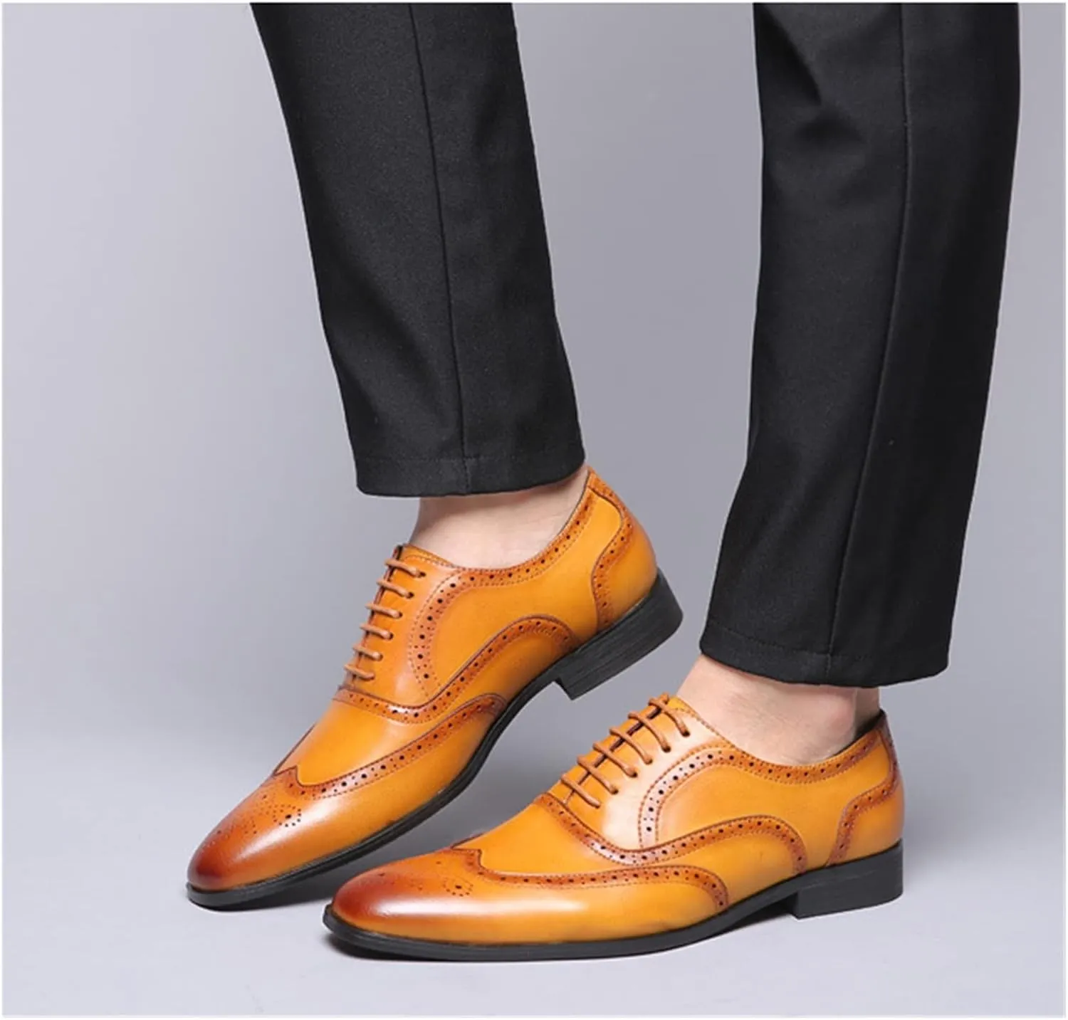 HASMI Large Size Men's Retro Business Formal Leather Shoes British Casual Shoes Brogue Trendy Shoes Men's Shoes
