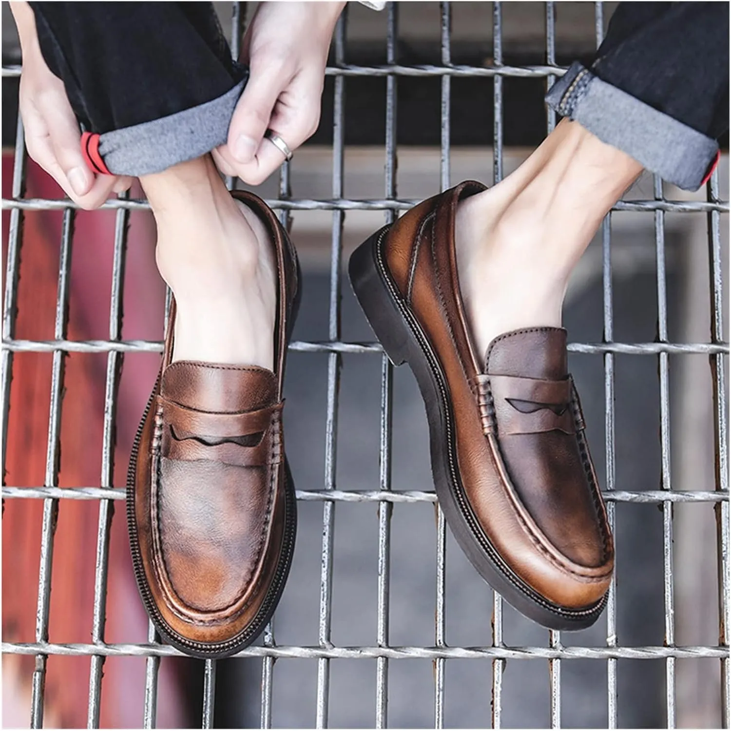 HASMI Men's Business Formal Leather Shoes British Style Brogue Carved Men's Shoes Breathable Wedding Derby Shoes